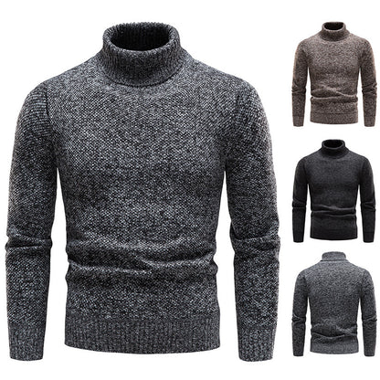 Men's Turtleneck Sweater Fashion Slim Fit Pullover Long-sleeved Knitted Top Solid Color Clothing