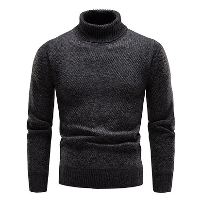 Men's Turtleneck Sweater Fashion Slim Fit Pullover Long-sleeved Knitted Top Solid Color Clothing