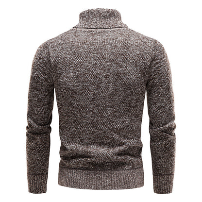 Men's Turtleneck Sweater Fashion Slim Fit Pullover Long-sleeved Knitted Top Solid Color Clothing
