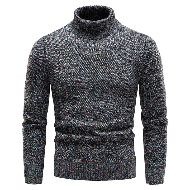Men's Turtleneck Sweater Fashion Slim Fit Pullover Long-sleeved Knitted Top Solid Color Clothing