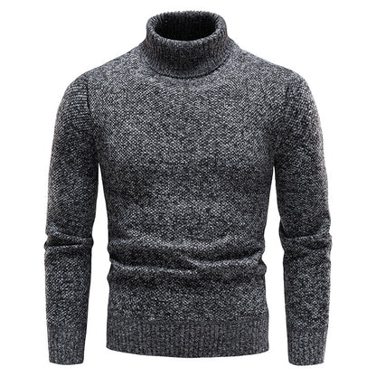 Men's Turtleneck Sweater Fashion Slim Fit Pullover Long-sleeved Knitted Top Solid Color Clothing