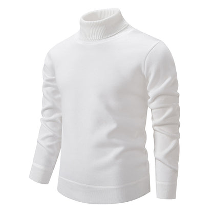 Men's Turtleneck Pullover Sweater Fashion Solid Color Fleece Lined Knitted Long-sleeved Top Clothing