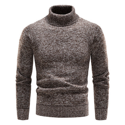 Men's Turtleneck Sweater Fashion Slim Fit Pullover Long-sleeved Knitted Top Solid Color Clothing